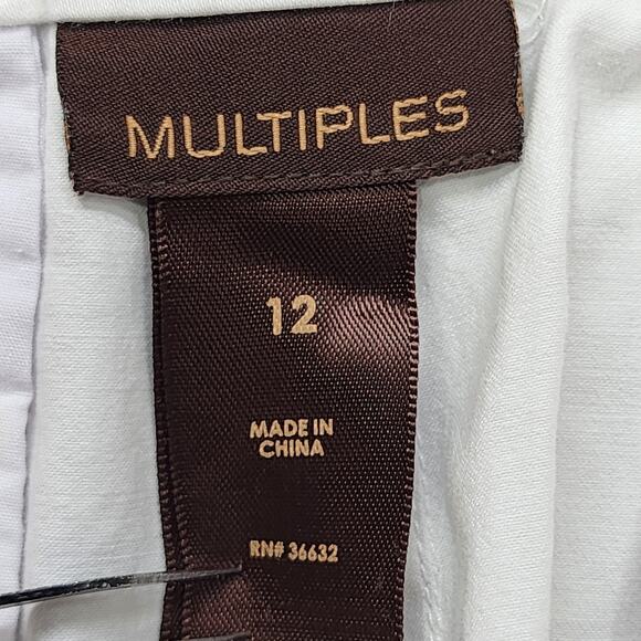 Multiples Pants Womens 12 White Stretch Cotton Capri Button Hem Preppy Nautical - Picture 6 of 13